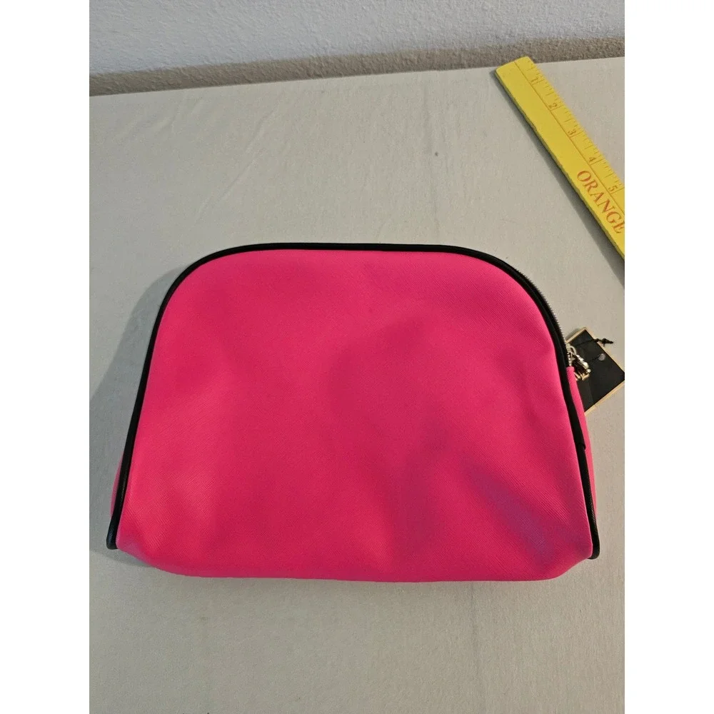 Juicy Couture Pink Saffiano Cosmetic Bag Makeup Pouch Gold Logo New